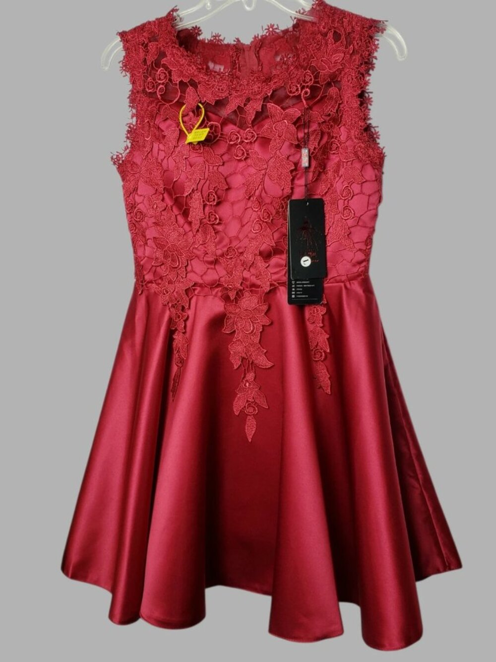 Juwan Women’s Floral Lace Satin Fit & Flare Cocktail Party Dress Red Large - Picture 2 of 12